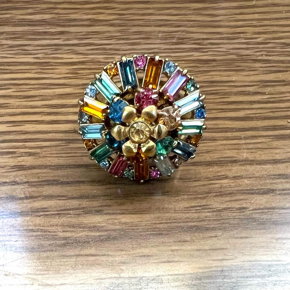 J. Crew Rainbow Crystal Cocktail Ring - Size 8